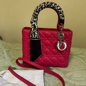 Lady dior fushia pink medium labskin handbag